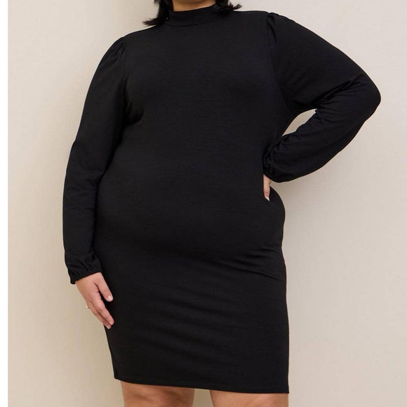 NEW TORRID Black Dress Plus Size 2X Mock Neck Mini Jersey Long Sleeve Bodycon. - Picture 3 of 7